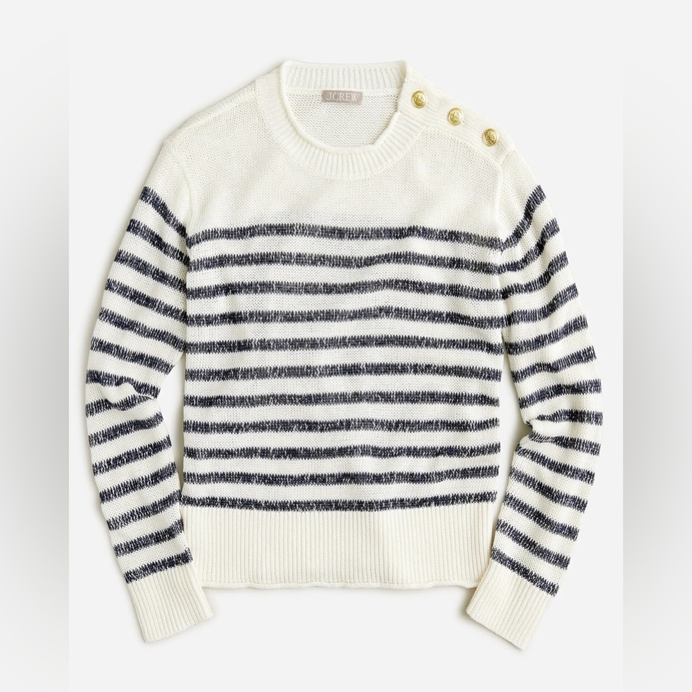 NWT J.Crew Relaxed Linen Beach Sweater With Gold Shoulder Buttons - Picture 3 of 5